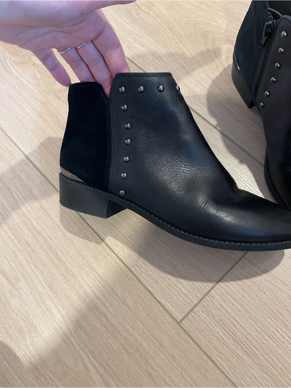 Aldo Black Leather & Suede Studded Ankle Boots